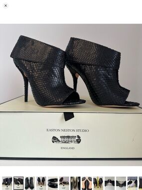 Genuine Black Snakeskin Peep-Toe High-Heel Booties